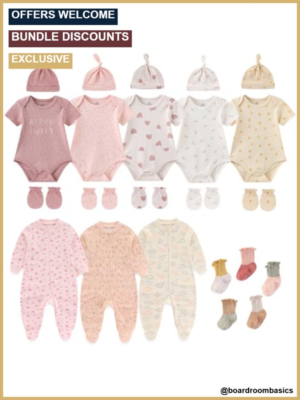 Newborn Baby Girl 23 Piece Cotton Layette Gift Set 0-12 Months